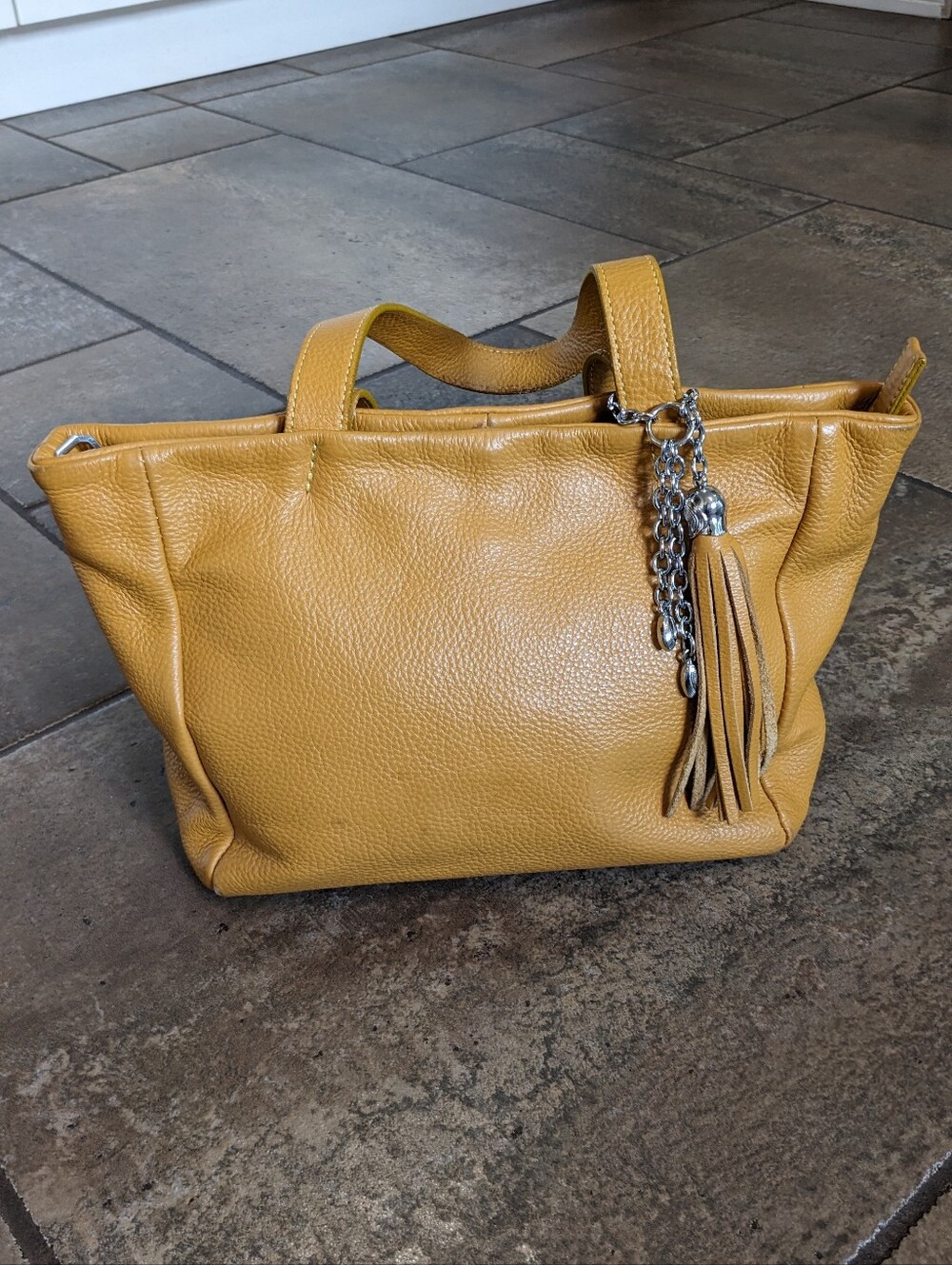 Valarie Pebbled Leather Satchel Shoulder Bag Supple Fall 🍁 Mustard Yellow 💛
